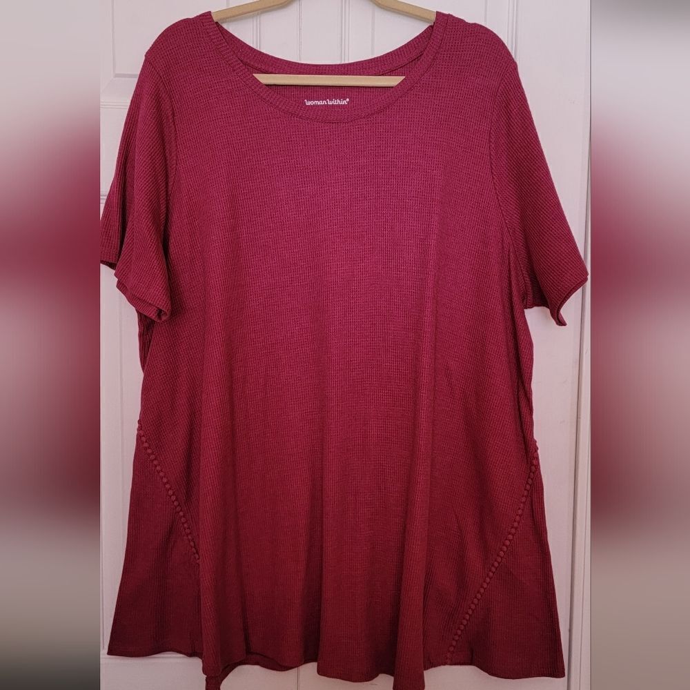 #427 Woman Within maroon waffle knit flared tunic